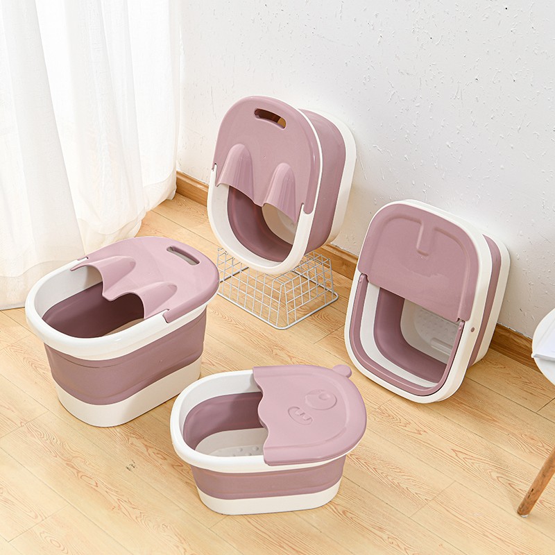 北杉 洗腳桶足浴盆 大號加厚手提帶蓋泡腳桶 四色增高帶按摩塑料洗腳盆 可折疊泡腳盆 【店長推薦】可折疊帶蓋泡腳桶【加高款粉色】